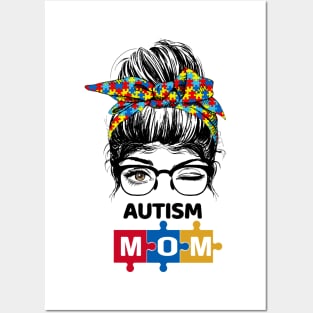 Women Messy Bun Autism Mom Posters and Art